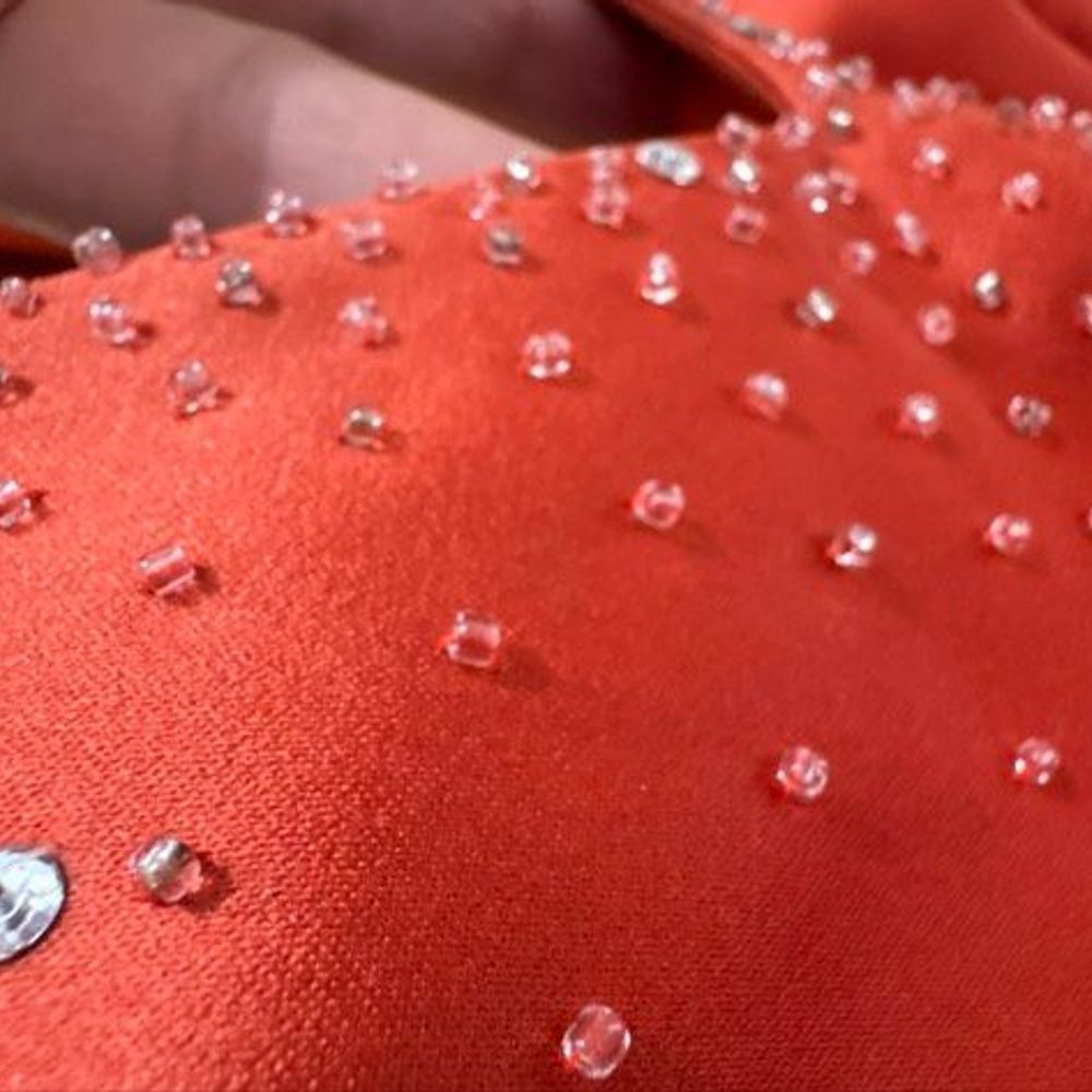 Vintage Orange Halter Evening Gown Women's Size 2 Embellished Glam Formal Dress - Picture 16 of 16
